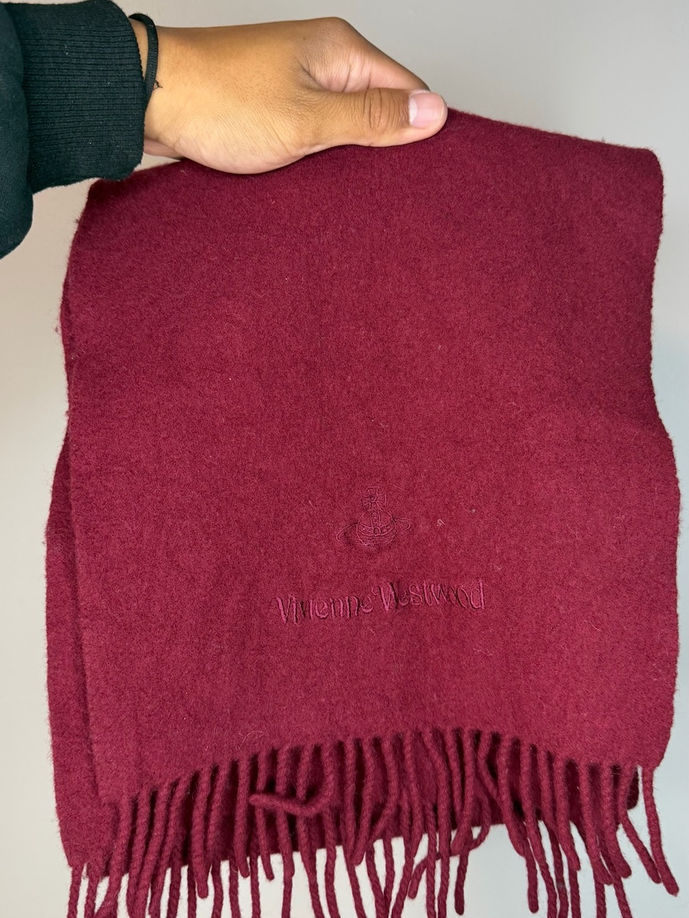 Vivienne Westwood Deep Berry Wool Scarf with Label